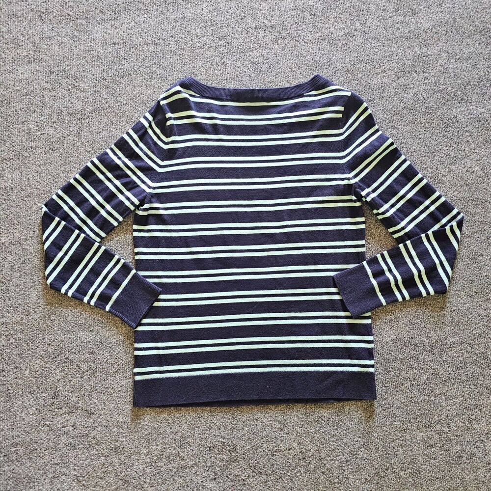 Talbots Sweater Top Large Blue Striped Long Sleeve Round Neck Knit Casual Career - Picture 8 of 9